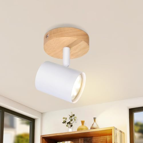 Deboola LED lampada da soffitto 1 fiamma - lampada da soffitto vintage in legno, spot soffitto girevole GU10, proiettore parete per salotto, senza lampadine