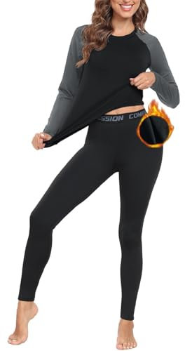 CheChury Thermounterwäsche Damen Atmungsaktiv und Thermowäsche Set Damen Funktionsunterwäsche Warm und Flexibel Winter Skiunterwäsche Set Damen Warme Unterwäsche für zu Hause und Wintersport,Grau,XL