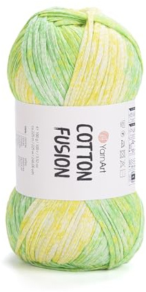 YarnArt Cotton Fusion – 100% Cotton Multicolor Yarn for Knitting & Crochet – Soft & Lightweight Summer Yarn – 3.52 Oz (100g), 246 Yards (225m) – Ideal for Accessories & DIY Projects (3644)