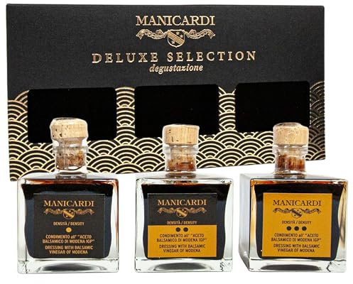 MANICARDI Set di 3 Condimenti all'Aceto Balsamico di Modena IGP - Selezionati con Tre Differenti Gradi di Densità - Prodotto in Italia, da 100 ml ciascuno