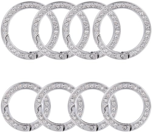 GORGECRAFT 8 Stück 2 Größen Strass O Ring Platin Runde Federclips Karabiner Bling Tor Ringe Großpackung Karabinerhaken Schnappclip Schnalle Für DIY Schmuck Schlüsselanhänger Handtasche Geldbörse Tasch