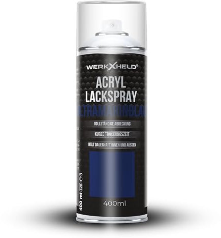 WerkXheld Sprühlack 400ml - Hochwertiges Lackspray Ultramarinblau RAL 5002 Vielseitig anwendbar auf Holz, Metall & Textil, Langlebiger Acryllack Spray