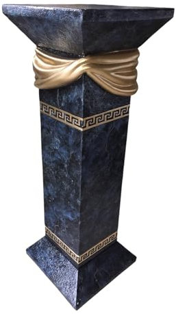 CINAR Griechische Dekosäule mit Goldener Drapierung, Antik Beistelltisch, 80 cm Höhe, 30 cm Breite, Weiß (Marmor-Blau)
