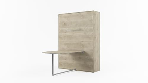 MAXIMAHOUSE Schrankbett Vertical mit Tisch/Schreibtisch Lattenrost aus Holz, Invento NOVA 160V, Modern Concept und Design, Gasdruckfeder Klappbett Wandbett 160x200 (Eiche Natur+Eiche Natur)