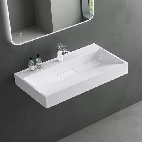 Mai & Mai Lavabo Rectangulaire Posé Suspendu 70x46x11cm sans Trop-Plein | Vasque Lavabo, avec Perçage de Robinet, Bonde et Cache-Bonde Inclus, pour Salle de Bains Moderne, Colossum19