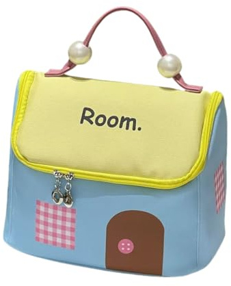 【Hausförmiger Dopamin-Stil Kosmetiktasche Damen】 Reise Makeup Tasche Groß/Tragbare Schminktasche mit Reißverschluss/Wasserfeste Kulturtasche/Cosmetic Bag/Handtasche/Nagellack&Lippenstift Organizer