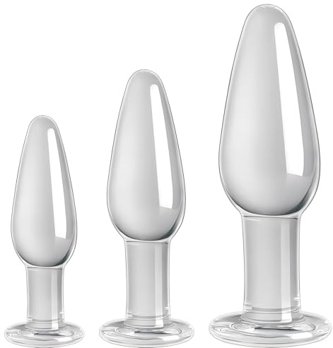 Set de 3 plugs anal en verre – Plugs lisses avec base plate, stimulateur de G-spot & kit d'entraînement anal pour masturbation unisexe, jouet sexuel adulte