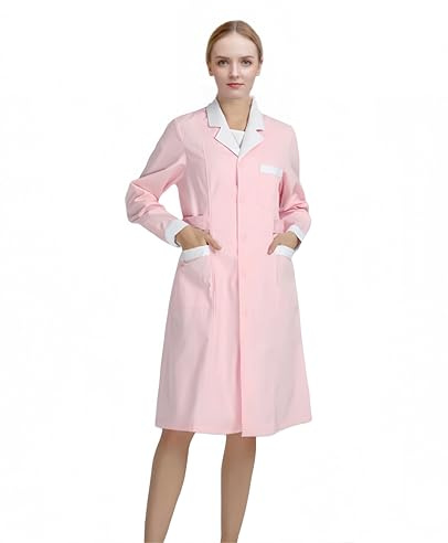 Aylashine Women's White Lab Coats，Doctor Workwear，Long Sleeve Classic，for Doctor，Nurse，Med School，Dental Costume Pink(XL)