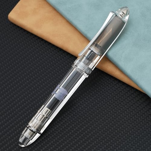 Majohn V60 - Penna stilografica a stantuffo con punta extra fine, penna da ufficio trasparente in resina bianca triangolare con confezione regalo