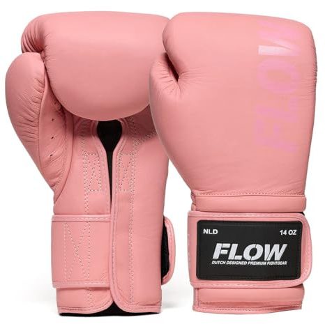 Flow Challenge Tight-Fit Boxhandschuhe aus echtem Leder – Enge Passform für präzise Kontrolle – Sparring, Training, Sandsack – Muay Thai, Kickboxen & MMA – Damen & Herren - Rosa - 14oz