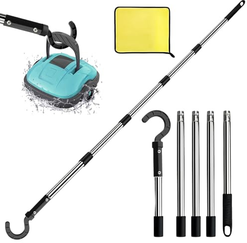 FINELYCR Asta Telescopica per Piscina, Asta Telescopica Piscina con 5 Aste in Acciaio Inossidabile Rimovibili, 180 cm Ganci Accessori per Robot da Piscina, Adatto Pulizia Generale di Vasche da Nuoto