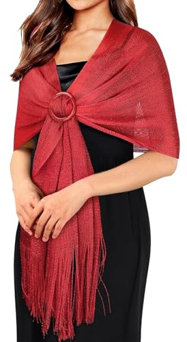 LaresDay Estola para vestido de noche, estola metálica, para vestidos de noche y bodas, bufanda festiva con purpurina para dama de honor, fiesta de noche, bufanda de playa con hebilla gratuita, rojo