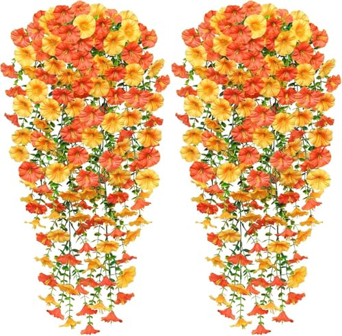 Aisawate 4Pcs Autumn Artificial Hanging Flowers,Autumn Hanging Vine Plant,UV-Resistant Fake Hanging Flowers Plants for Fall Home Garden Indoor Outdoor Decoration Thanksgiving Halloween Decor