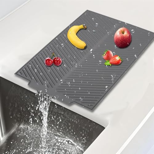 VIDSTW diskho droppmatta diskbänk med hål silikon droppmatta diskbänk 43 x 34 x 0,45 cm diskmatta snabbtorkande matta snabb dränering barmatta bänkskydd för torkning av skålunderlägg
