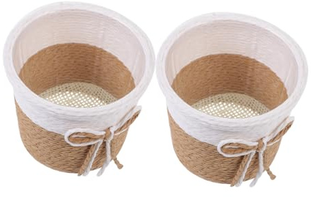 INOOMP Cache Pot Rotin Tressé 2 Pièces en Corde Papier pour Fleurs | Décorations de Jardin, Plantes Vertes en Pot, Pot de Fleurs en Rotin