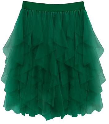 Wikoan Falda para Mujer Falda Asimétrica de Tul Falda de Malla Princesa Mujer Informal de Moda,Verde Oscuro,S-M