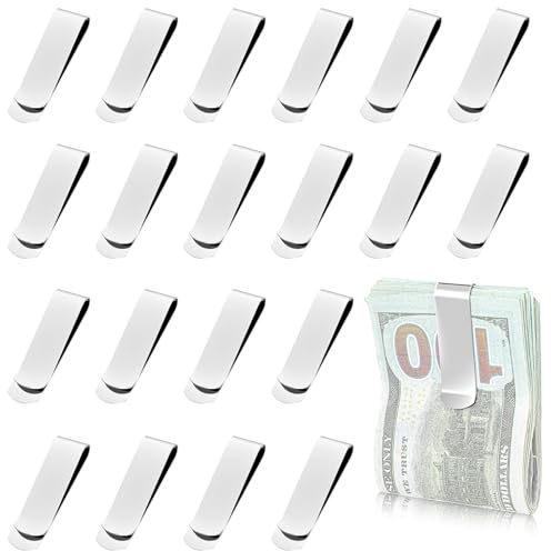 Andibro Paquete de 20 clips de dinero de acero inoxidable, clip de metal plateado delgado para dinero en efectivo, tarjetero de crédito, bolsillo frontal minimalista para hombres