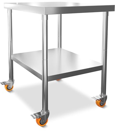 Froadp Arbeitstisch Edelstahl Küche 85x76x60cm Multifunktionale Edelstahltisch mit Rollen und Ablagefläche Küchentisch für Lebensmittelzubereitung Zubereitungstisch Gastronomietisch Grilltisch - XL