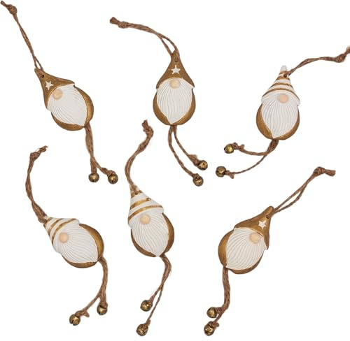 Wichtel-Anhänger, 6er Set: Weihnachtswichtel mit Glocken zum Aufhängen, Weihnachtsanhänger, Geschenkanhänger Weihnachten, Weihnachtsdeko, Deko Zweige, Baumschmuck Weihnachtsmann Klein, 10,5 x 5,5 cm