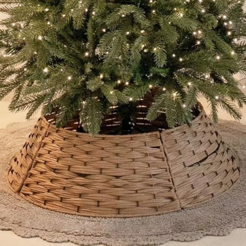 Odot Weihnachtsbaum Rock Rattan 120-150cm, Weihnachtsbaum Rock aus Rattan in Natur Farbe Abdeckung für Christbaumständer Korb Deko für Weihnachtsbaumständer (40 * 60 * 17cm,Khaki)