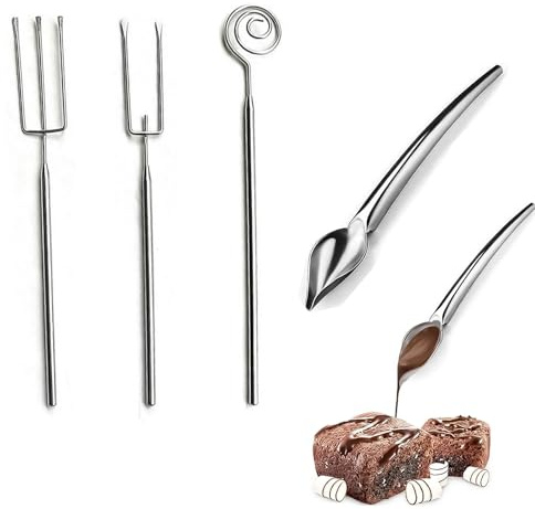 XIONGXIAOZHI 4 Stück Pralinengabel mit Bleistiftlöffel DIY Pralinen Besteck aus Edelstahl 304 mit Gitter Tunkgabel Zubehör für Pralinen, Handgefertigte Schokolade Besteck, Länge 20 cm