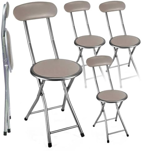 Set 4 Sgabelli Pieghevoli - con Seduta Imbottita, Con o Senza Schienale, Struttura in Metallo, Pieghevole, Sistema di Sicurezza, Salvaspazio - Colori Assortiti 30X75 CM