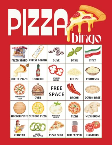 Pizza Bingo: 32 Player Food Themed Party Games for Classroom Rewards, Pizza Birthdays, Family Game Nights, Gourmet Food bingo game