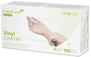 Medi-Inn+ Vinyl Comfort Einweghandschuhe, Gr. XL, 1 x 100er-Pack, Untersuchungs- und Schutzhandschuhe