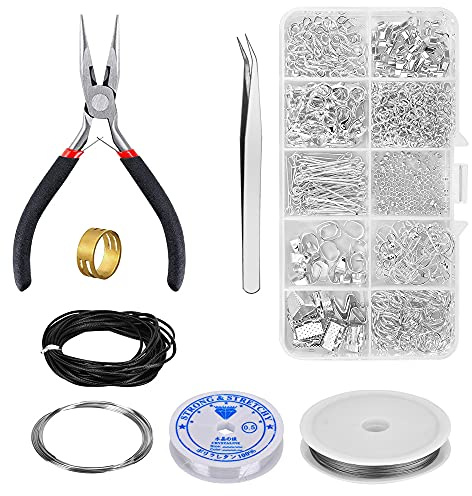 Queta Schmuckherstellung Set, Schmuck Basteln Zubehör mit Enthält Zange Schmuck Reparatur Set Ketten Band Anhänger Accessoires Kit für DIY Bastelbedarf
