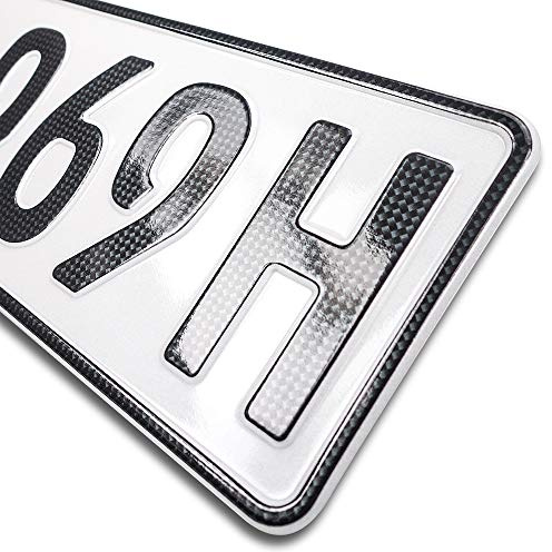 1 Carbon H-Kennzeichen | Oldtimer Historisch | H-Autokennzeichen | DIN-zertifiziert – Wunschkennzeichen mit individueller Prägung | PKW Nummernschild | Auto-Schild | Standardlänge – 52 x 11 cm
