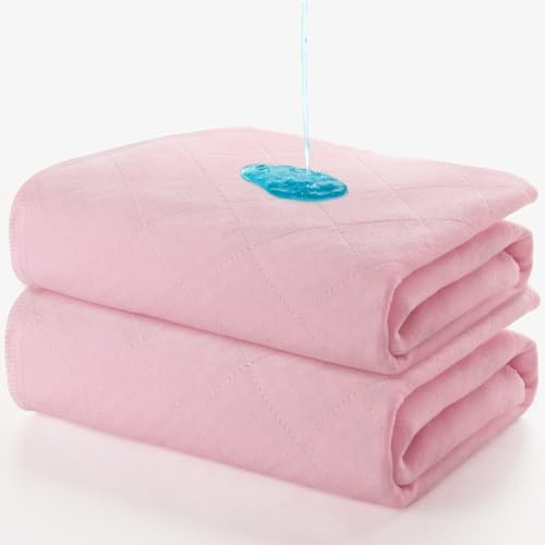 Bed Pads Washable Waterproof 2 Pack for Incontinence, Large 34 x 36 inch Absorbent Underpads, Reusable Pee Pads for Kids, Adults, Pets, Pink