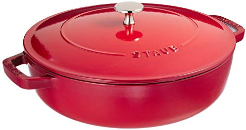 Staub Braiser 40506-544 Saute Pan, Cherry, 10.2 inches (26 cm), Large, Both Handed, Cast Enameled Pot, Sukiyaki, Induction Compatible