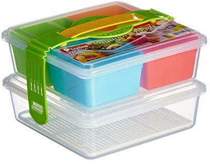 JB Home Collection, Japanese Plastic Picnic Food Container Large Lunch Bento Box Two Tiers Five Compartments Dishwasher and Microwave Safe, Made in Japan (1)