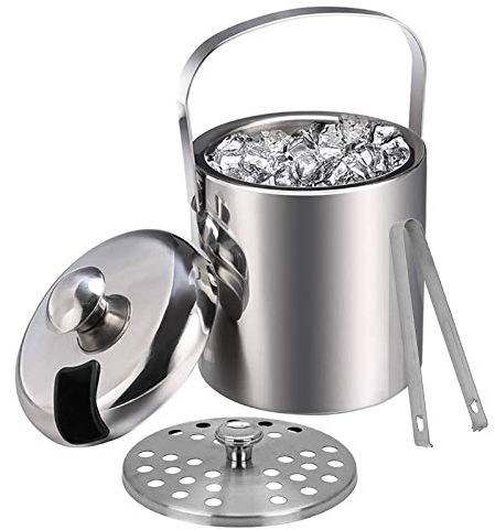 Emsmil Secchiello per il ghiaccio isotermico con pinze manico coperchio 1,3 l a doppia parete in acciaio inox sigilli per gelo, rinfrescante champagne, per bottiglia bar, compleanni, feste pic-nic