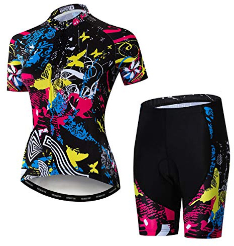 PSPORT Women's Cycling Clothing Suit Road Cycling Jersey Sets Team Bike Clothes Ladies Biking Outfits with 3 Rear Pocket CF23