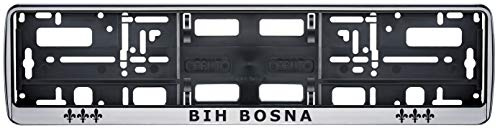 Auto Kennzeichenhalter in der Farbe Silber/Schwarz Nummernschildhalterung Auto, Nummernschildhalter BIH Bosnien bosnische Fahne Flagge 2 Stück
