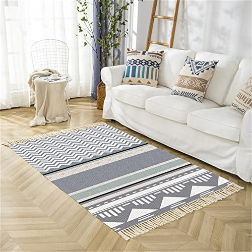 Treer Tapis en Coton Tissé Carré, Doux tissé à la Main Boho Tapis avec Pompon pour Chambre à Coucher, Salon, Couloir, Cuisine, Salle de Bain, décoration d'intérieur (Moderne,50 * 80cm)