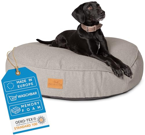 FREUDENTIER Hundekissen XXL rund - Ergonomisches Hundebett Waschbar - Kuschelweicher Hundekorb - Made in EU - Hundekissen Grosse Hunde & Hundebett mittelgroße Hunde (dunkelgrau, 100cm)