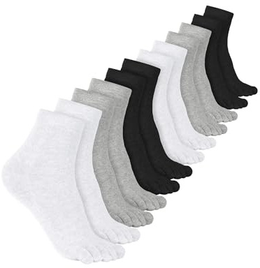 Bencailor 6 Pares Calcetines 5 Dedos Compresión Algodón Tubo Color Puro (Negro, Blanco, Gris, M)
