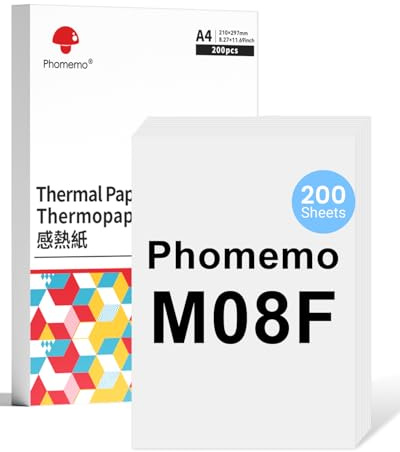 Phomemo M08F A4 Thermal Paper Compatible for M08F M08D M832 M832D M833 M834 Q302 Printers and Other A4 Thermal Printers, M08F Printer Paper 210x297mm, 200 Sheet