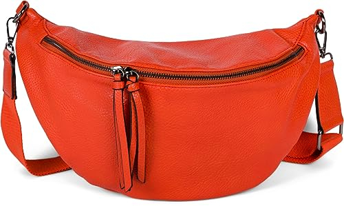 styleBREAKER Damen Halbmond Schultertasche groß | Crossbody Umhängetasche Handtasche mit 2 Wege Reißverschluss & verstellbarem Schultergurt 37 x 17 cm, Farbe:Orange