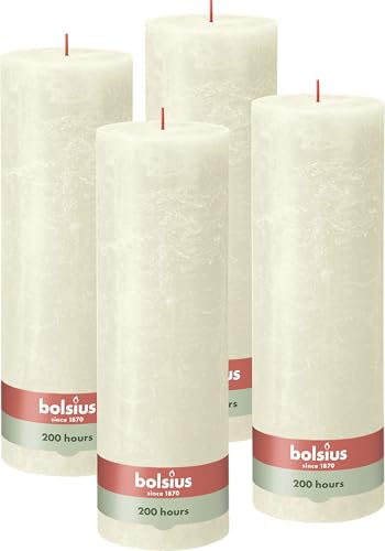 Bolsius - Vela rústica XXL – Marfil – Juego de 4 velas decorativas para el hogar – Larga duración de combustión 200 horas – sin perfume – cera vegana natural – sin aceite de palma – 30 x 10 cm