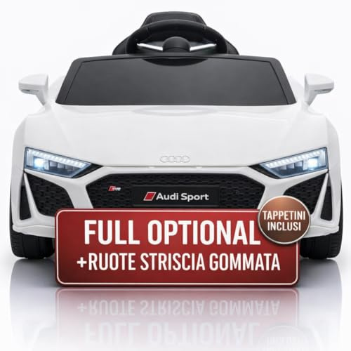 Auto Macchina Elettrica 12V NEW Audi R8 Spyder per Bambini Led MP3 con Telecomando Sedile in pelle Bianca