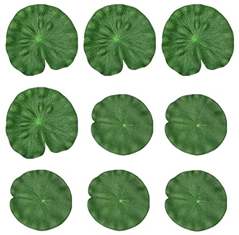 Lot de 18 tampons de lys artificiels en Plastique pour étang - Fleurs de Lotus - Petites Feuilles de lys flottantes - Plantes artificielles de 10 cm et 17 cm