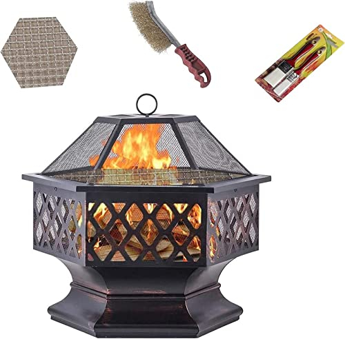 ItzZa Holzbefeuerte Outdoor-Party-Feuerstelle, Grillschüssel-Heizungen mit Grillrost, 2-in-1-Kamin