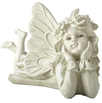 DurableDelights Décoration de jardin Ange Couché - 26 cm - Fait main - Statue d'extérieur - Idéal pour la décoration de la maison et du jardin