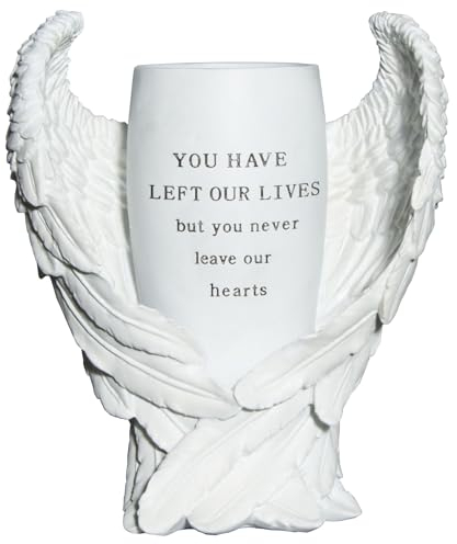 Grave Decorations for Cemetery, Resin Angel Wings Cemetery Grave Flower Vase with Stake and Draining Hole for Garden Statues Decorations Memorial Gifts for Loss of Loved One (1, White)
