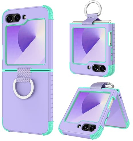 BENTOBEN for Samsung Galaxy Z Flip 6 Case, Z Flip 6 Case with Ring, Heavy Duty 2 in 1 Silicone Bumper Rugged Full Body Shockproof Military Grade Protective Covers for Samsung Flip 6, Purple/Mint Green