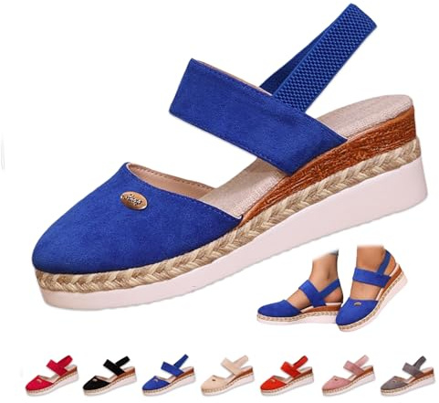 YHTRFDMSG Sandalias de plataforma con correa elástica en el tobillo para mujer, alpargatas, sandalias de cuña con puntera cerrada, zapatos elegantes, sandalias sin cordones