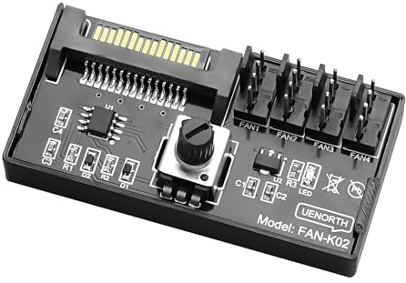 XMSJSIY PC-lüftersteuerung, Cooling Fan Speed Knob Controller Lüfterdrehzahlregler 12V 4 Pin PWM PC Chassis Fan Adapter Hub Power Supplied with SATA Interface for 4 Fans